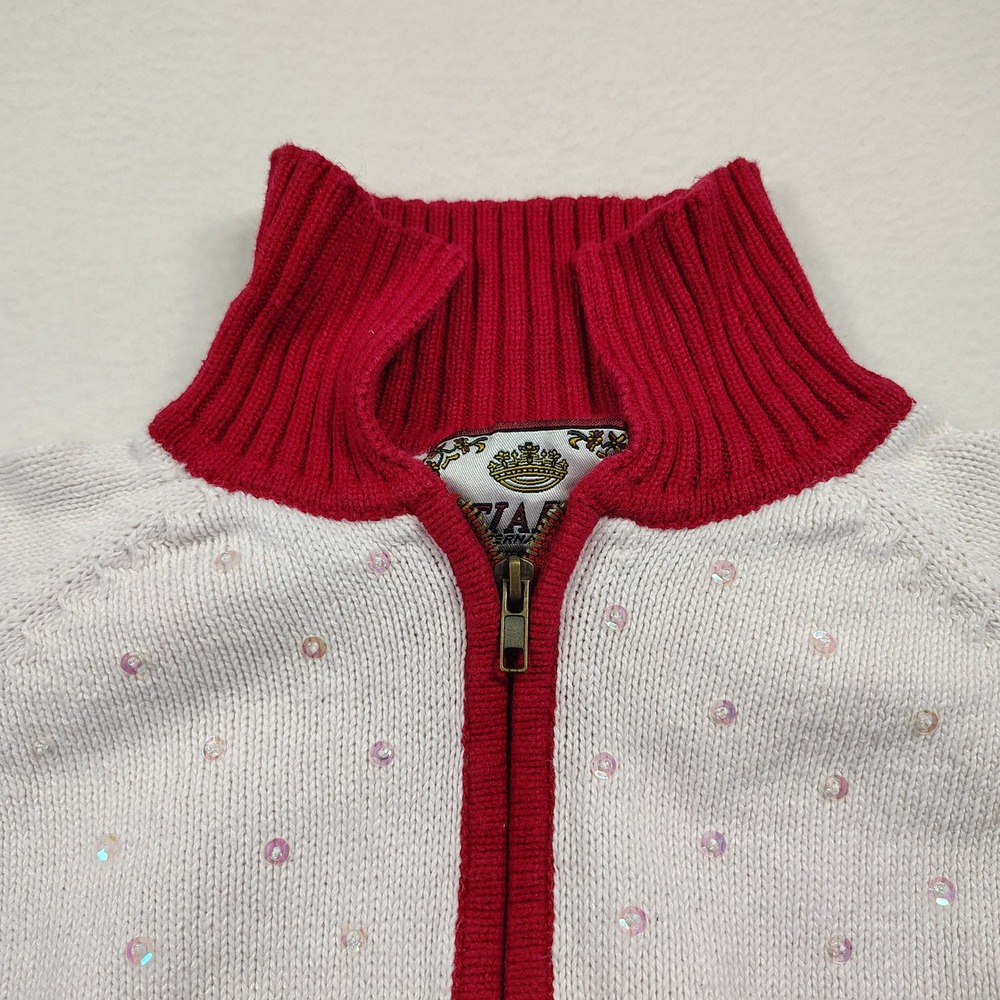 Vtg Tiara International American Flag Sequin Zip Up Cardigan Sweater‎ XL - Picture 2 of 13